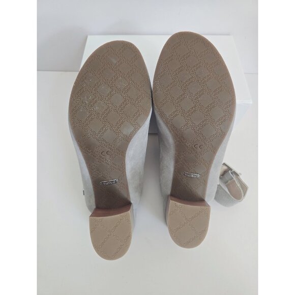 Vionic Kaia Gray Peep Open Toe Ankle Strap Suede Block Heel Sandals Shoes 10 - Picture 8 of 9